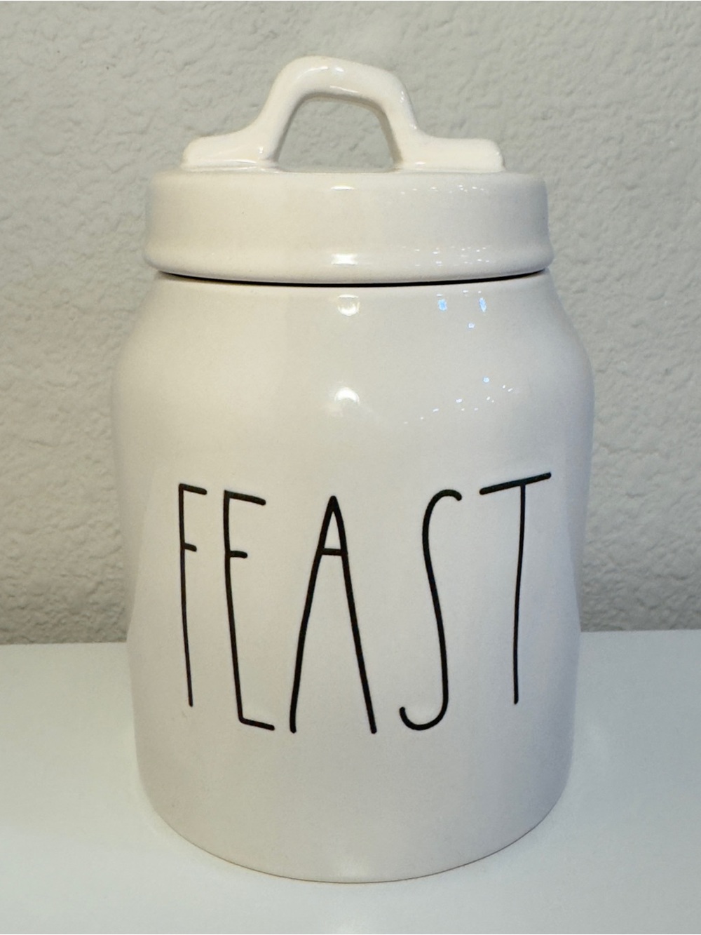 NWT Rae Dunn White Ceramic FEAST Kitchen Baby Canister with Lid